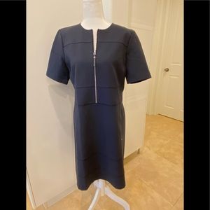 Lafayette 148 navy panel zip front dress M